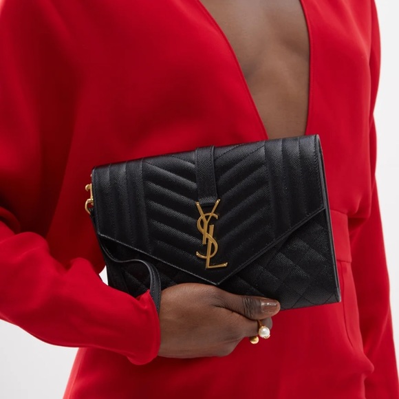 Saint Laurent Monogram YSL-Plaque Quilted Leather Envelope Leather Clutch Pouch - Picture 3 of 12